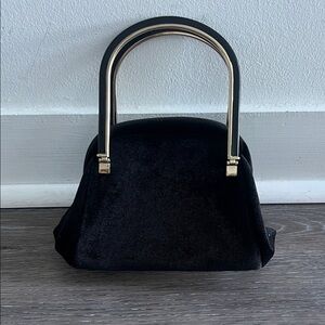 Black Velvet Top-Handle Mini Evening Bag with Gold Arched Handles